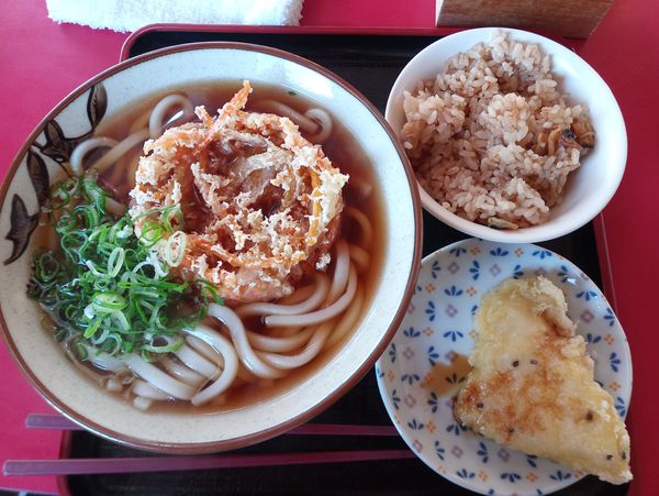 「モーニング野菜天うどん350円、鶏天60円」@スマル亭 弥生町店の写真