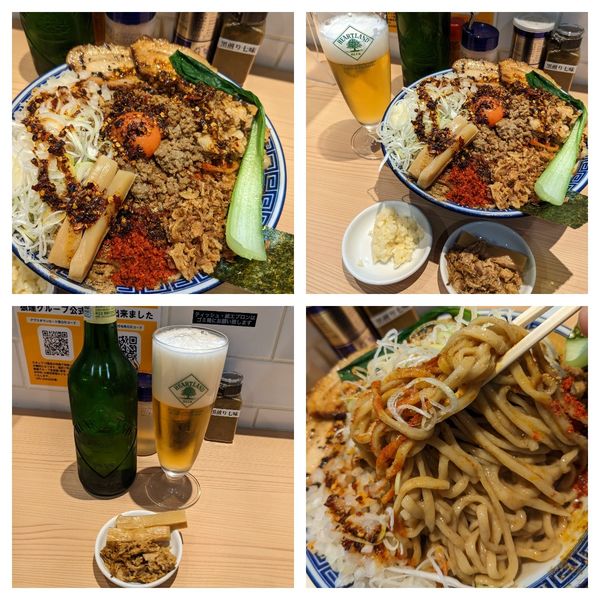 「坦々まぜそば特盛＋ニンニク＋ハートランドおつまみ付き」@狼煙 浦和店の写真