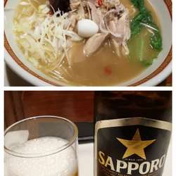 鶏そば+瓶ビール（サッポロ黒ラベル）