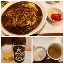 カレーらーめん（1200円）＋瓶ビール （サッポロ黒ラベル）