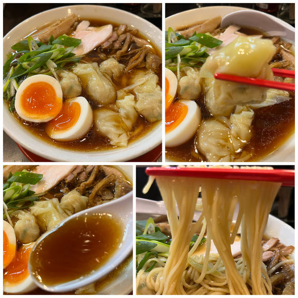 「ワンタン麺(醤油・細麺)900円 味玉 150円」@まるふじ食堂の写真