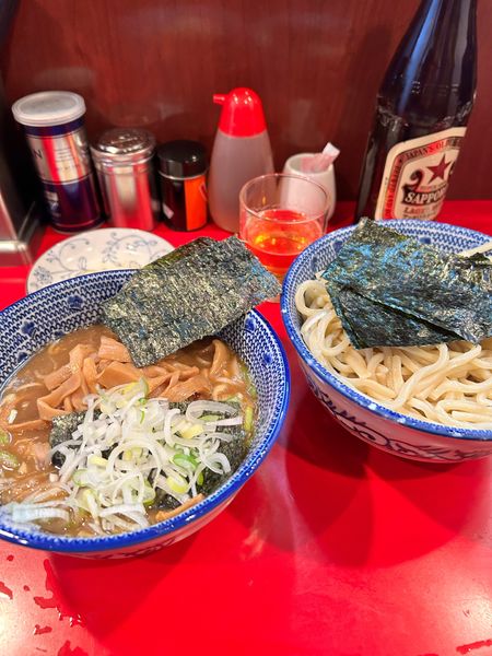 「つけ麺＋メンマ＋ネギ＋瓶ビール」@自家製中華そば 勢得の写真