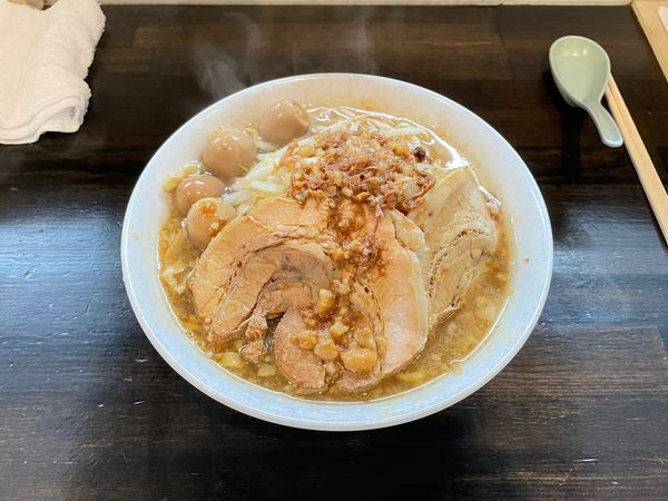 「ラーメン小(200g/限定トッピング:うずら)」@ラーメン荘 これが好きだからの写真