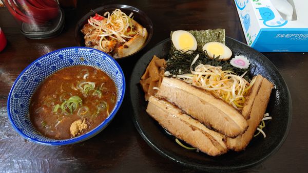 「ネギつけそば（小） 850円+賄いチャーシュー丼 280円」@麺屋こうきの写真
