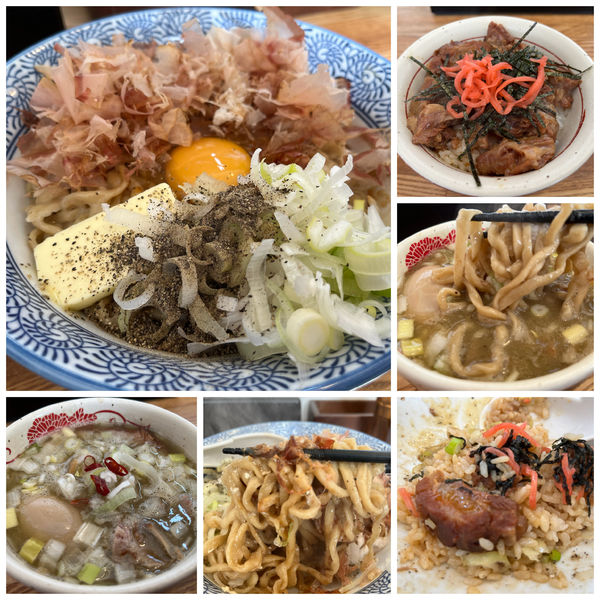 「花かつおとバターのかまたまつけそば 1100円豚バラ軟骨ご飯」@中華そば専門 とんちぼの写真