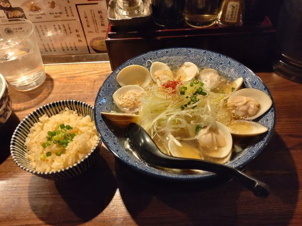 「はまぐりラーメン大盛ミニ帆立ごはんセット」@和風楽麺 四代目 ひのでやの写真