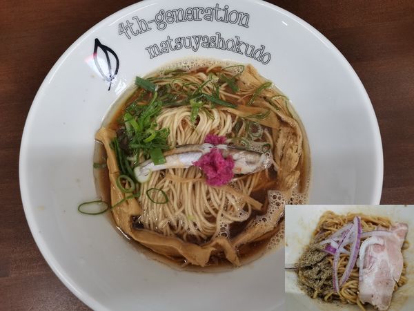 「氷見カマス＆伊吹イリコ煮干しソバ＋かます油の和え玉」@4代目松屋食堂の写真