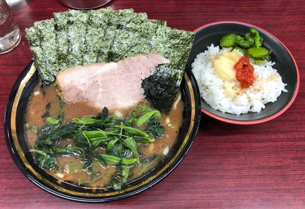 「のり•ほうれん草ラーメン＋ライス(無料)」@麺家 紫極 大泉学園店の写真