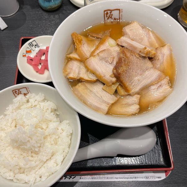 「焼豚ラーメン+ライス(普通)」@喜多方ラーメン 坂内 調布店の写真
