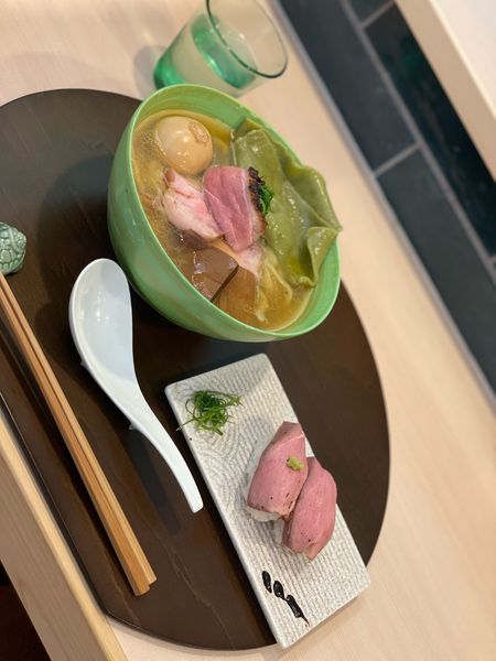 「特製手打中華蕎麦(塩)+鴨寿司」@手打麺祭 かめ囲の写真