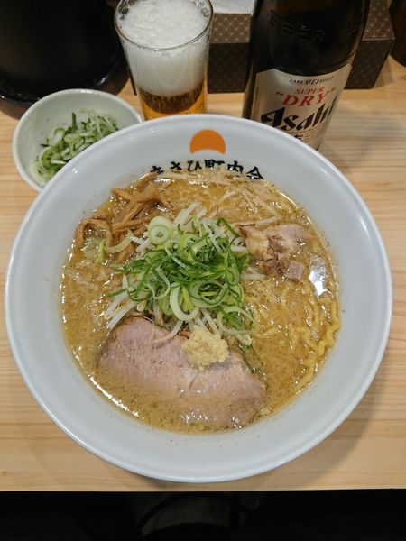 「スーパードライ(中瓶)＋味噌らーめん＋ねぎ」@あさひ町内会の写真