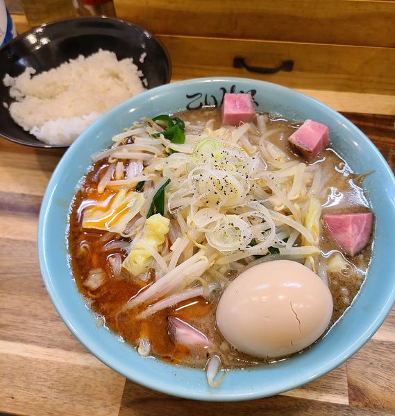 「こいけ屋タンメン(中太麺·並盛り)+味玉+ライス(小)」@仙臺自家製麺こいけ屋分店 綠栽の写真