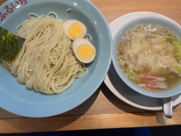「ワンタン塩つけそば1050円+(当日限定）固ゆで玉子50円」@中華そば ふるいちの写真