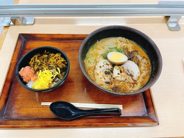 「熊本らーめん+阿蘇高菜明太セット」@ラーメン くすのきの写真