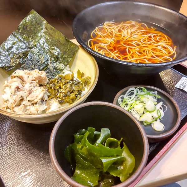 「朝食セット焼鯖ごはん(¥450)+三陸わかめ(クーポン)」@ゆで太郎 南青山一丁目店の写真