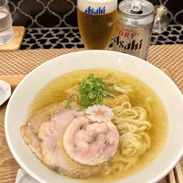 「塩（太麺）＋缶ビール」@中華蕎麦 麺ノ歌の写真