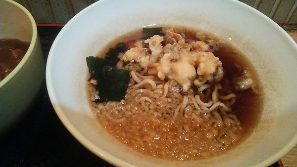 「半半セット ミニカレー 430円+げそ天 150円」@六文そば 日暮里第1号店の写真