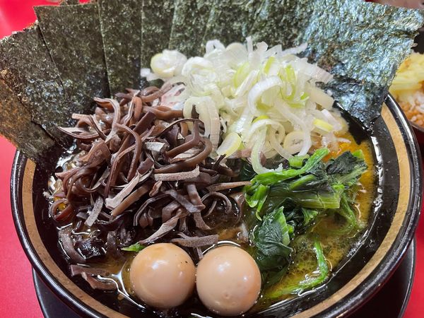 「ラーメン＋のり＋きくらげ＋薬味ねぎ＋半賄い飯」@家系ラーメン とらきち家の写真