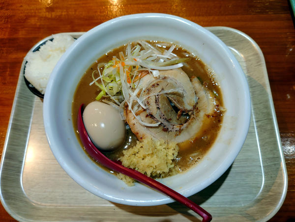 「味噌らーめん(麺半分→味付玉子)+生姜」@らーめん 蓮の写真