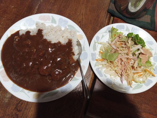 「カツカレーとサラダ850円」@電気食堂の写真