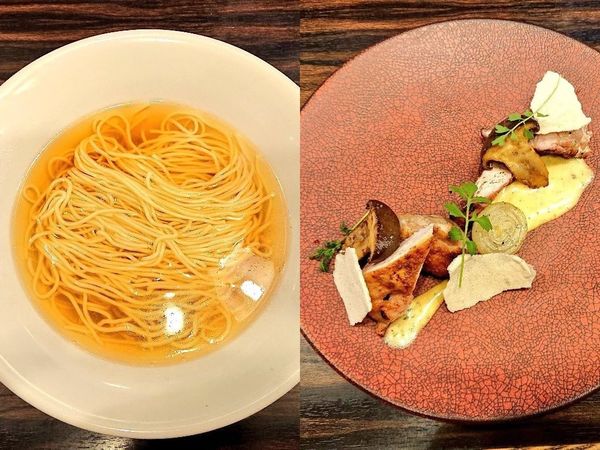 「SP キジのコンソメかけそば、親子丼の再構築」@稲荷屋の写真