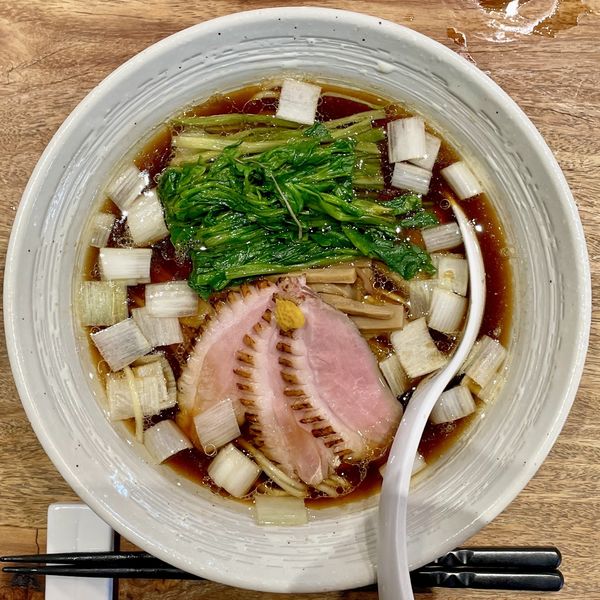 「鍋島 田酒 鶴齢＋メジマグロ 牡蠣 くわい→１月限定 鴨と芹」@三鷹らーめん酒場 SALの写真