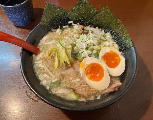 「らーめん中盛＋味付けネギ」@岩本屋 福井本店の写真