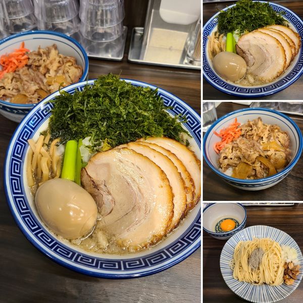 「特製全部のせ 烏賊背脂煮干し中華そば+替え玉+牛丼」@錦糸町中華そば さん式の写真