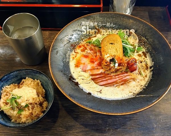 「濃厚海老らーめん+海老飯」@濃厚海老らーめん Shrimpremeの写真