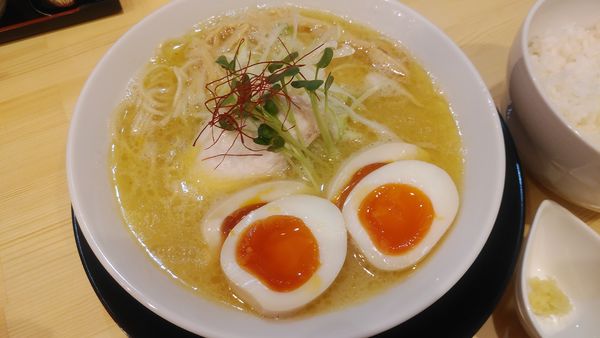 「鶏白湯ラーメン塩、味玉2つ」@鶏白湯ラーメン ぱいず オリオン通り店の写真