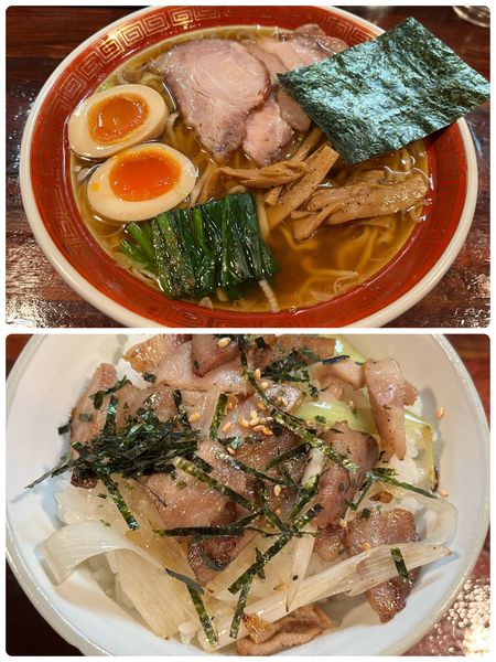 「特しょうゆ平打ち&ネギチャーシューごはん」@麺処 懐やの写真