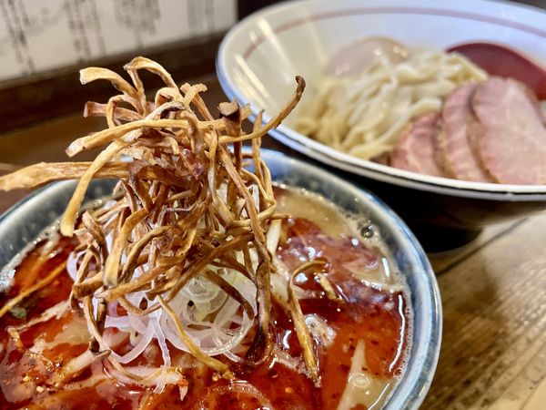 「サッポロラガービール 赤星 → 味玉辛味噌つけ麺」@東京味噌らーめん 鶉の写真