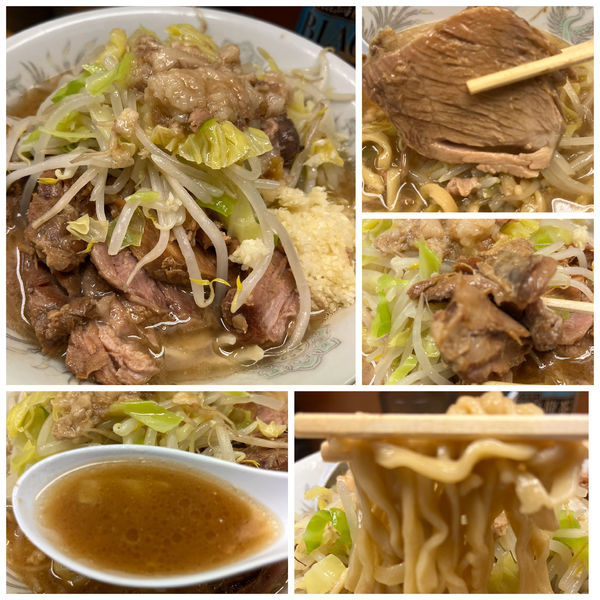 「麺少なめ豚1枚 700円 豚マシ180円 ニンニク」@ラーメン二郎 立川店の写真