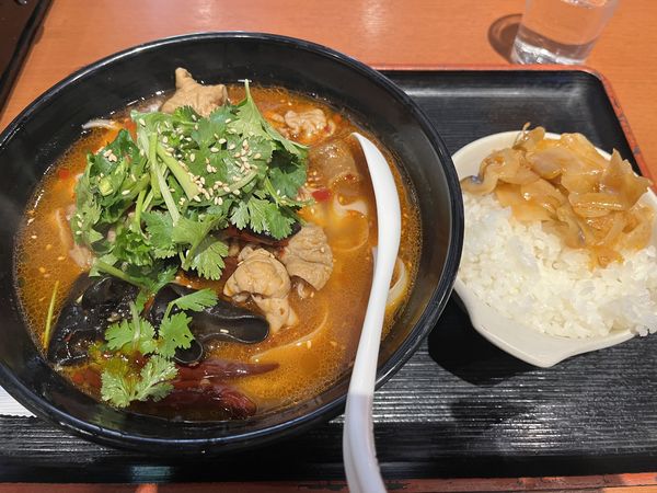 「豚モツ麺&ザーサイ御飯」@刀削麺 西安飯荘の写真