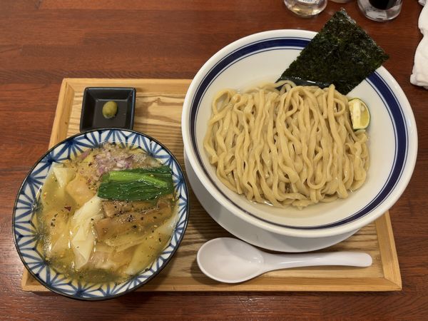 「鰹昆布水つけ麺（塩）＋ワンタン3個」@中華そば 千乃鶏の写真