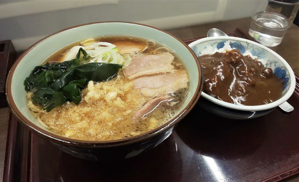 「たぬき+合鴨そば（温）+ミニカレー丼（サービス定食）」@船堀そば 文殊の写真