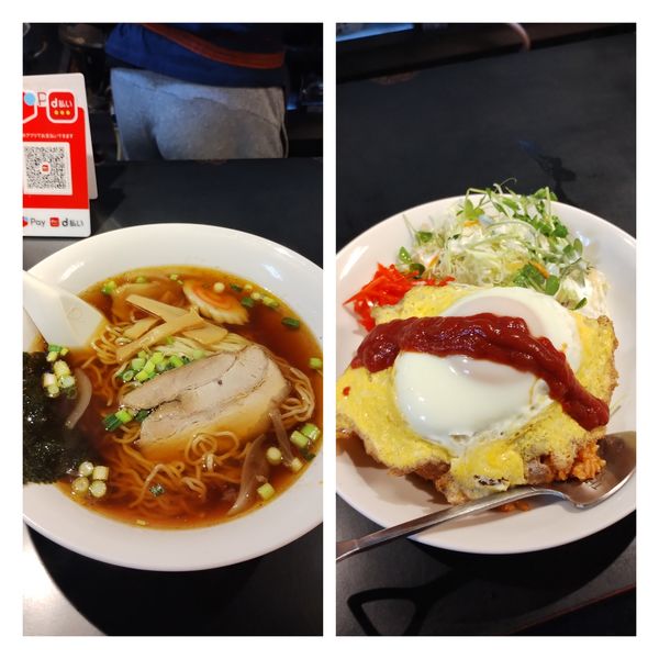 「オムライスと中華そばのセット　1000円」@中華料理 萬楽の写真