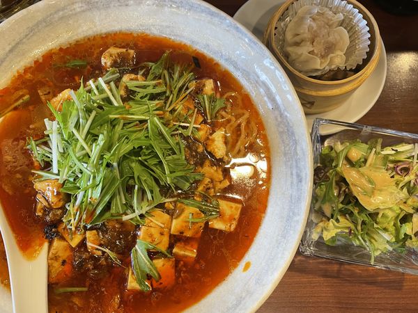 「マーボー麺Aセット（点心+サラダ）890円」@創作中華 菜彩厨房の写真