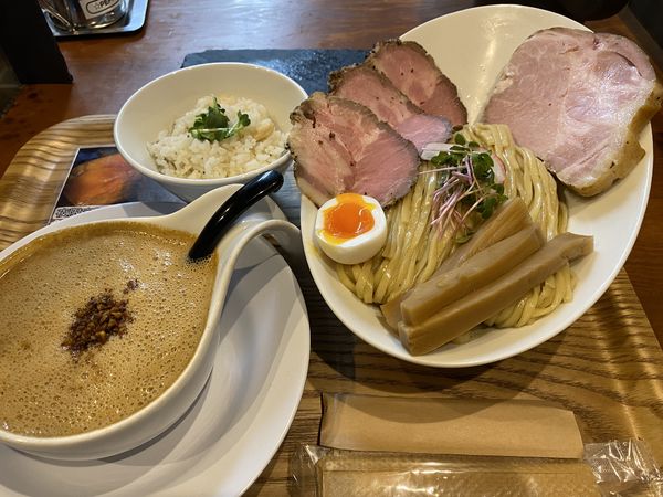 「ハイパーつけ麺second+超厚切塩焼豚 1250+350」@僕家のらーめん おえかきの写真