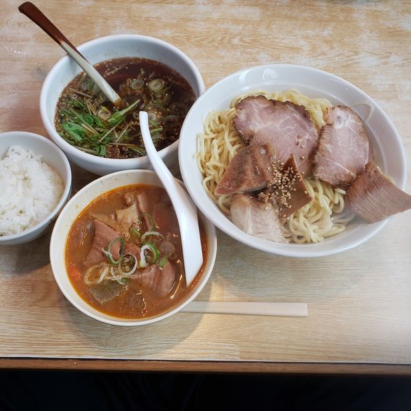 「醤油トロチャーシューつけ麺大盛　もつ煮セット」@大らーめん 福籠の写真