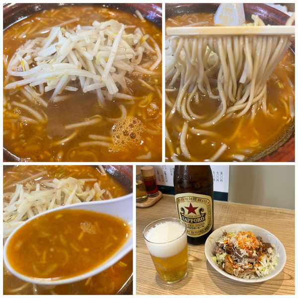「味噌ラーメン600円賄い焼豚皿300円サッポロ赤星550円」@らーめん 高尾の写真