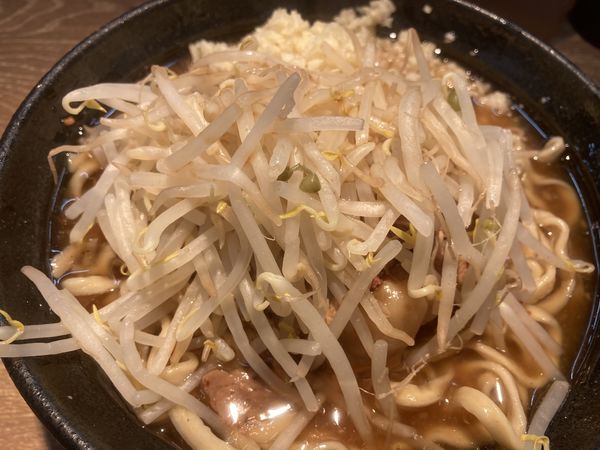 「ミニラーメン豚1枚+ヤサイ少な目+ニンニク」@麺屋 浜一の写真