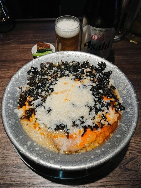 「瓶ビール※つまみ付き＋岩のり 辛そば  大油」@背油中華そば 福鳳の写真