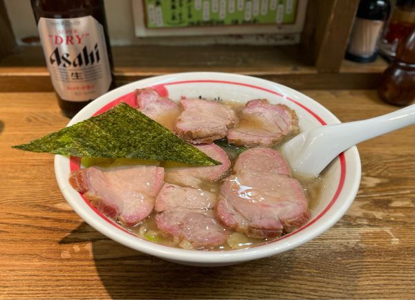 「焼豚麺¥1000、ビール（中）¥530」@青竹平打ち中華そば 麺壱吉兆の写真