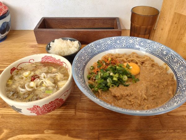 「限定　かま玉つけそば＋ひとくちごはん」@中華そば専門 とんちぼの写真