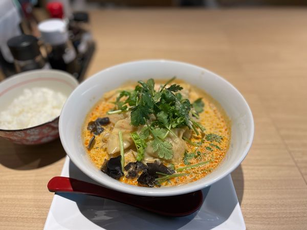 「わんたん麻辣湯（中華麺、0.5辛）¥980、パクチー（小）¥10」@METZ 麻辣湯の写真