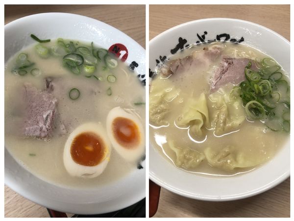 「煮卵ラーメン800長浜ラーメン700ワンタン200」@長浜ナンバーワン 東京大岡山店の写真