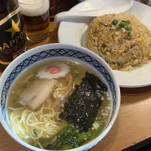 「炒飯SET（ノーマル炒飯・塩らーめん）＋サッポロ黒ラベル」@麺飯食堂 なかじまの写真