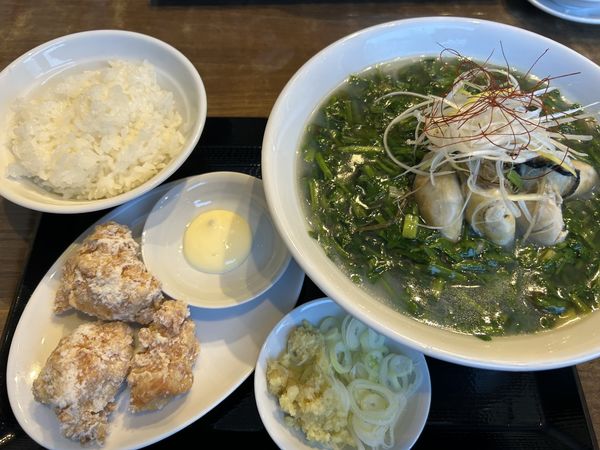 「【1周年記念限定】真牡蠣とセリのあんかけたんめん1000円」@湯菜坊の写真