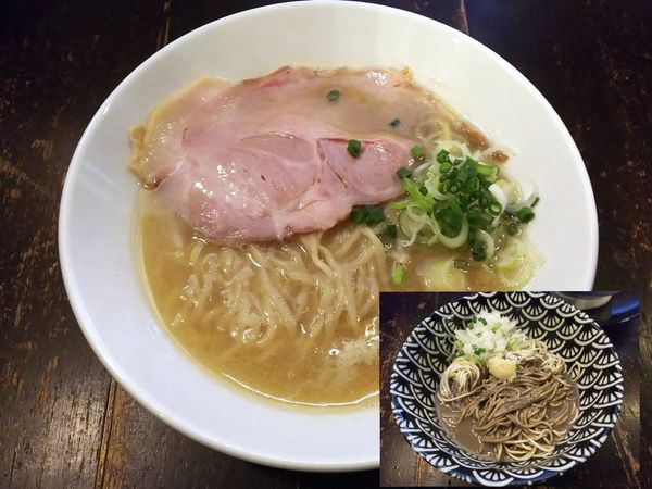 「【限定】鯵の塩煮干蕎麦＋獄灰汁煮干の和え玉　950＋400円」@煮干結社 弘前店の写真